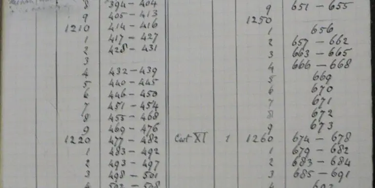 Plantilla de Francis Galton con sus tablas y columnas de números.