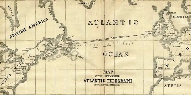 Mapa del primer cable de telégrafo transoceánico