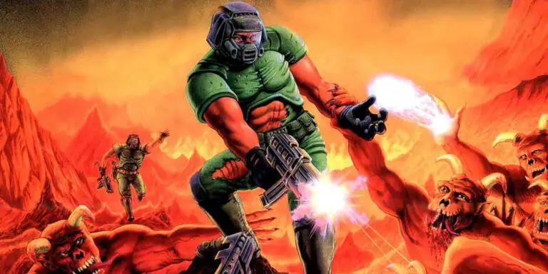 Arte de portada del clásico de los video juegos Doom.