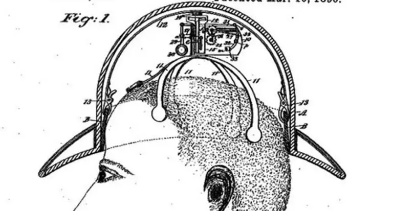 Detalle de la patente de James C. Boyle donde apreciamos el sistema interno de elevación del sombrero.