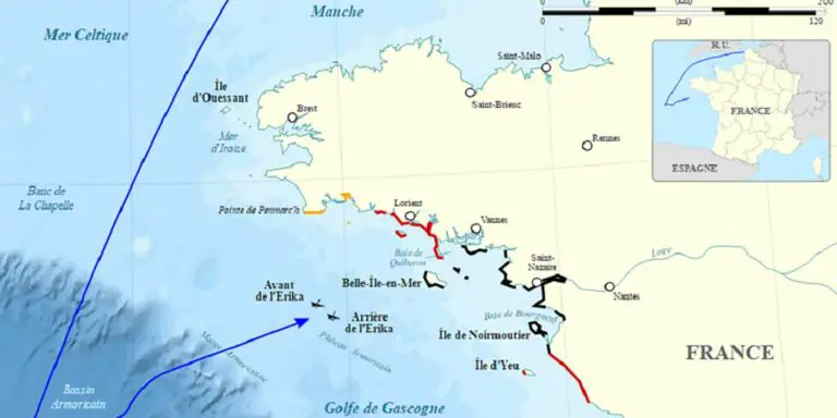 Mapa del naufragio de MV Erika