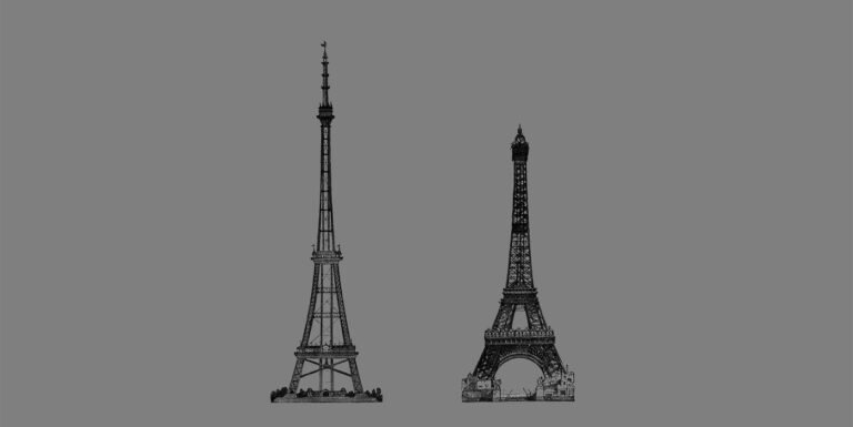 Comparación de la torre de Wembley (izquierda) y la torre Eifeel (derecha).