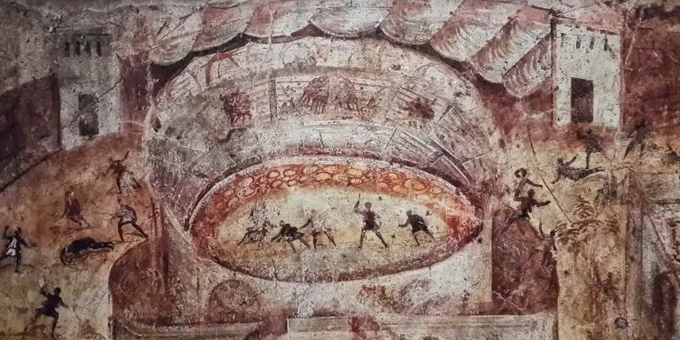 Fresco romano mostrando una pelea gladiatorial.