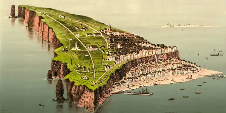 Grabado ilustrando la isla de Heligoland en el pasado, isla que los británicos intentaron destruir durante la operación British Bang.