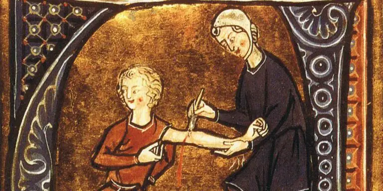 Iluminación que ilustra las peligrosas técnicas de sangrado en la medicina medieval.