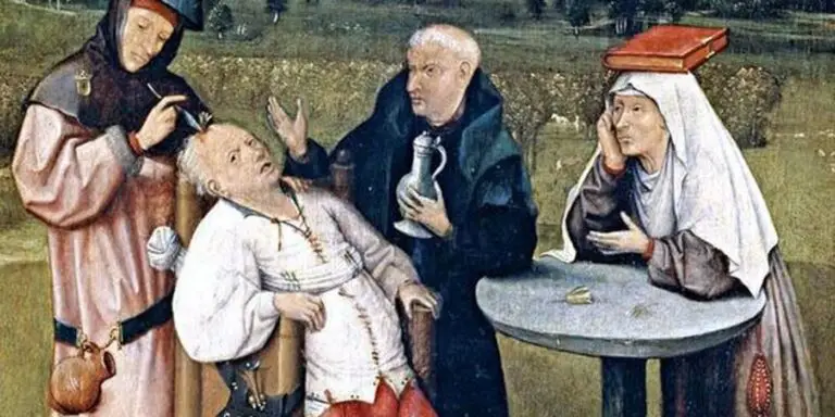 Pintura ilustrando la trepanación medieval.